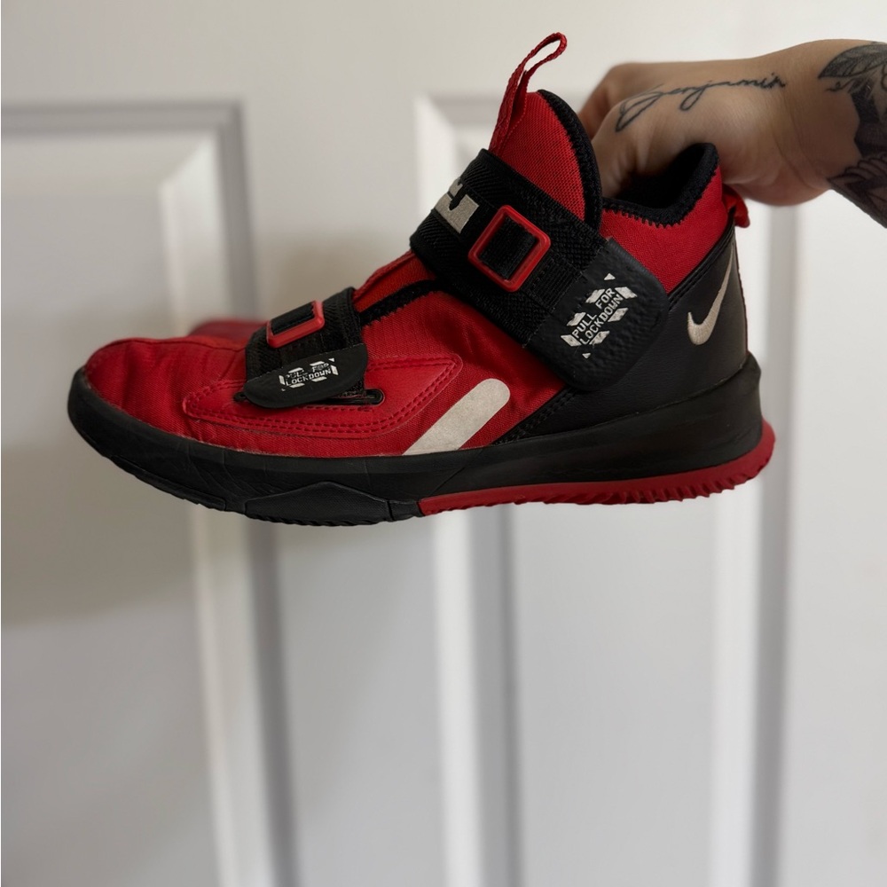 Nike LeBron soldier 13 red black mid top straps